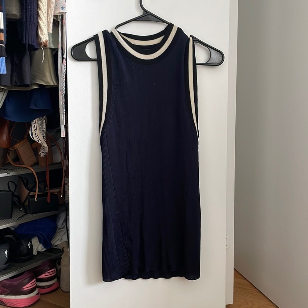 Rag and Bone mesh tank top with black and white neck detailing